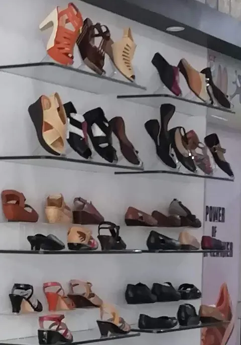 Ladies' heels and sandals wall display