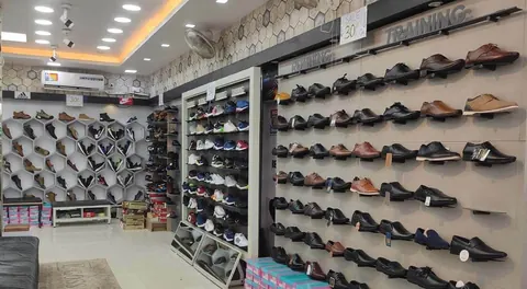Shoe aisle showing the range stocked in the Waidhan showroom