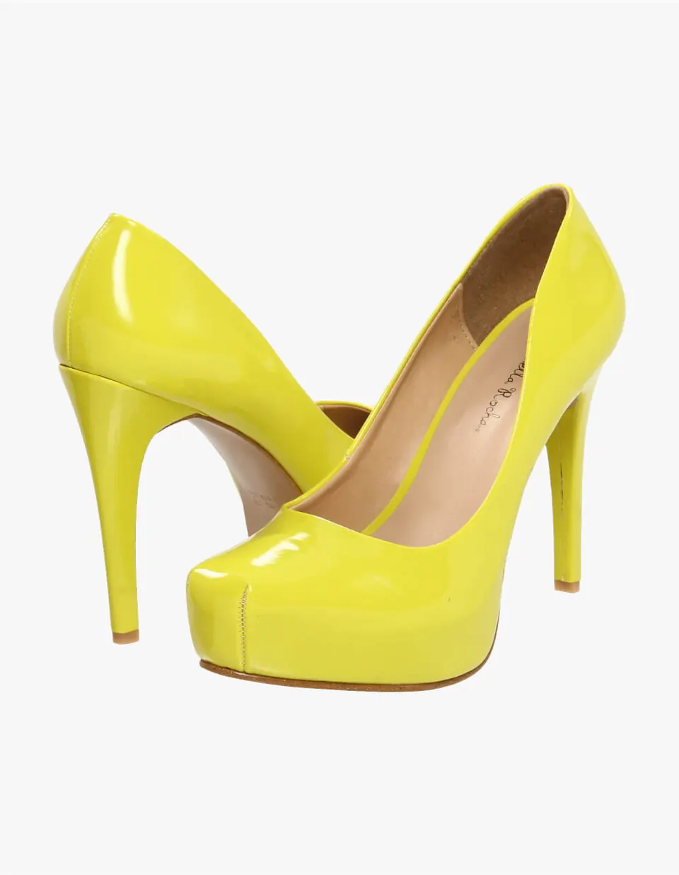 Yellow patent block heels for women