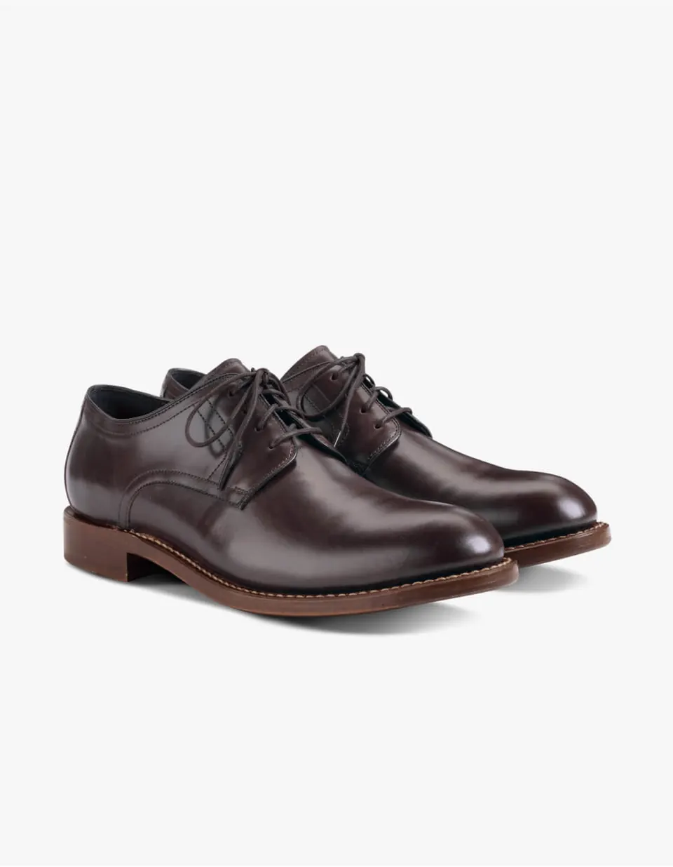 Brown leather derby formal shoes for men