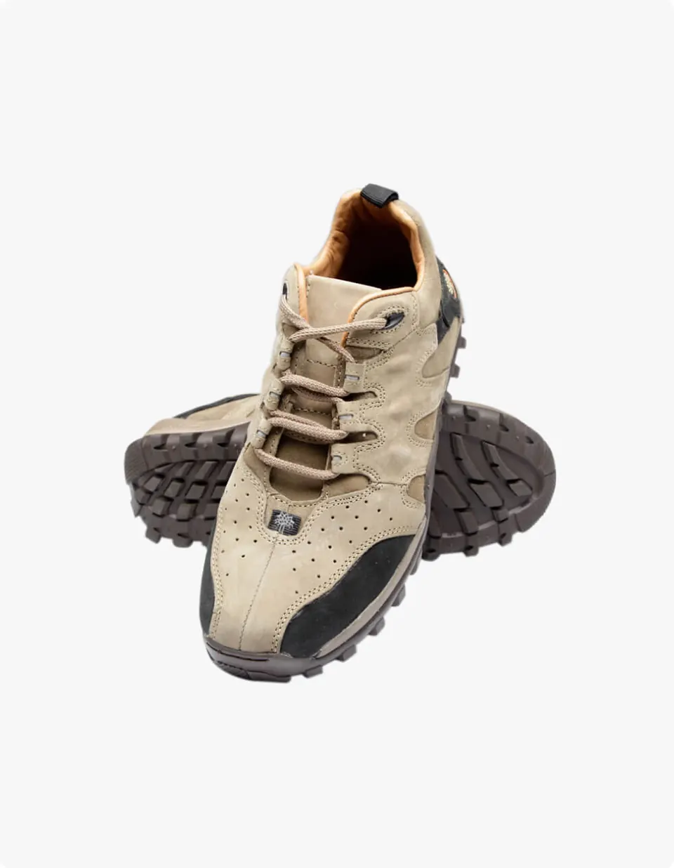 Beige outdoor trekking shoes with a grip sole